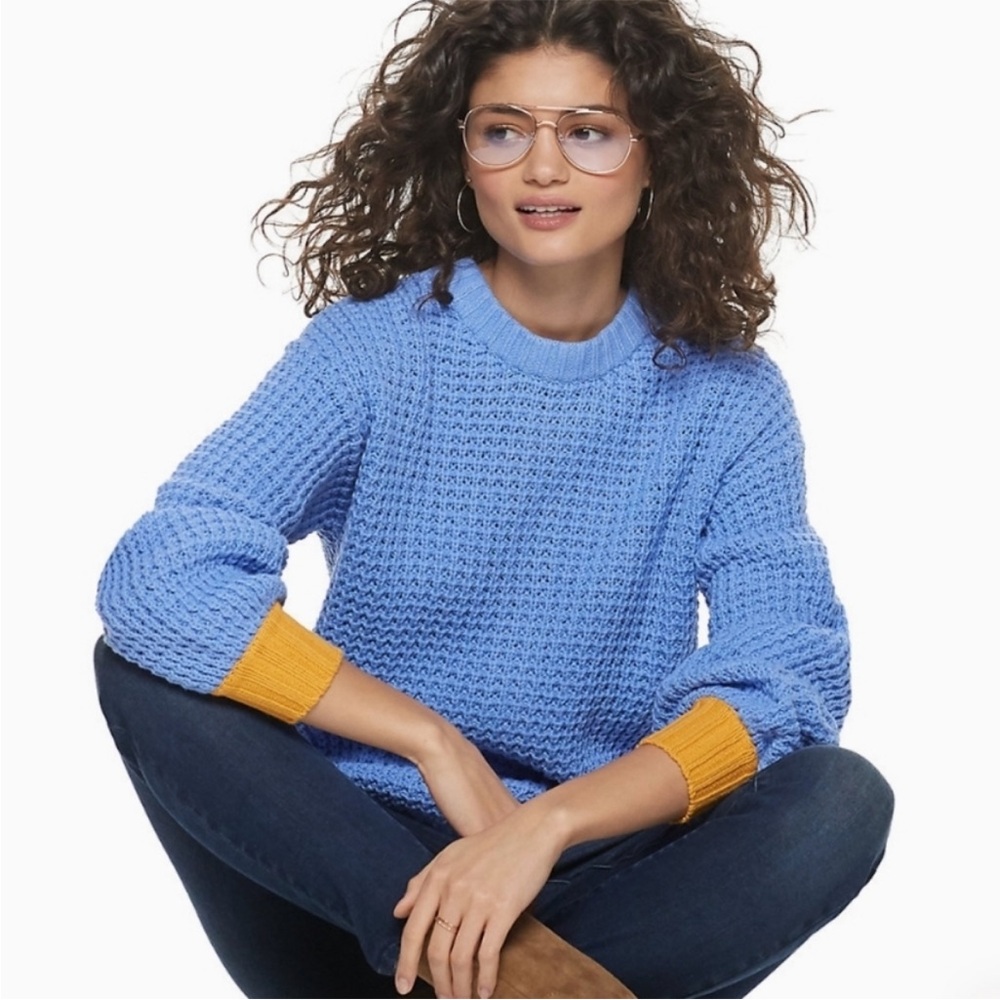 NWT Popsugar Sz XXL Waffle Knit Two Way Cardigan Sweater Blue Yellow Long sleeve